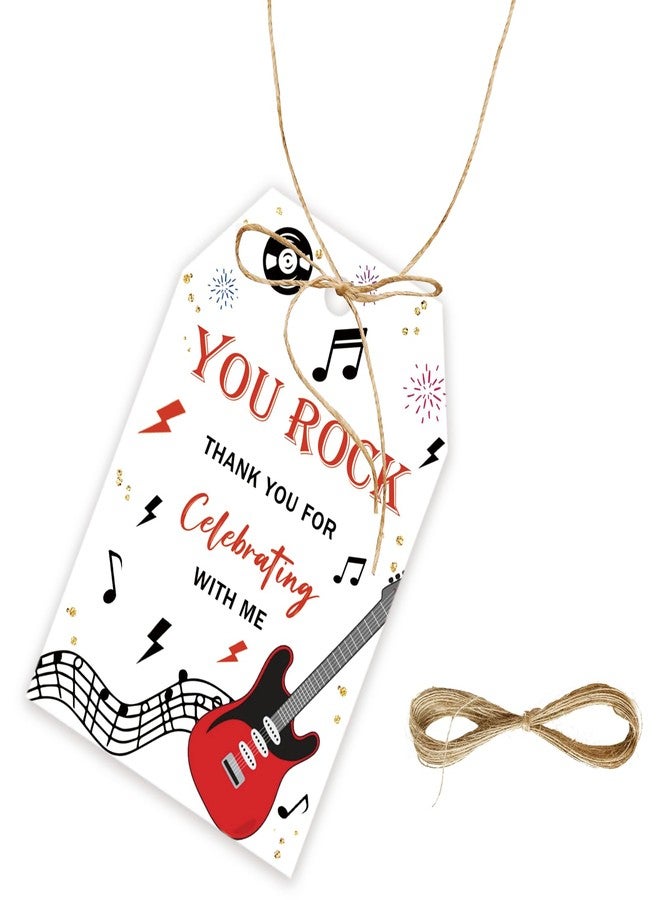 FORSHEEP 50pcs Rock and Roll Thank You Tags, Rock Music Party Favors Gift Tag with String, Guitar Favor Tags for Birthday Party, Rock Star Themed Party Favors - Image 1
